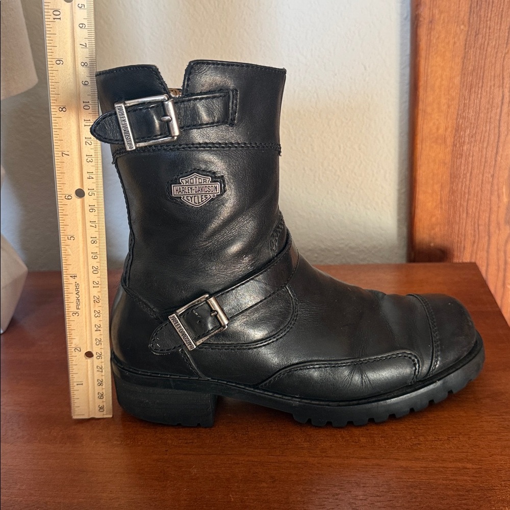Harley Davidson Double Buckle Size Zip Y2K Black Motorcycle Boots Women's 7 - Picture 10 of 12